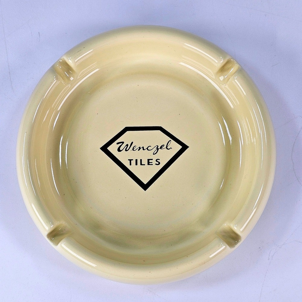Vintage Wenczel Tile Co Trenton NJ Ceramic Advertising Ashtray Yellow Logo